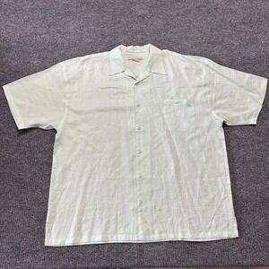 Syllables Mens Button Up Shirt Size 3BXL Mint Green Linen Short Sleeve